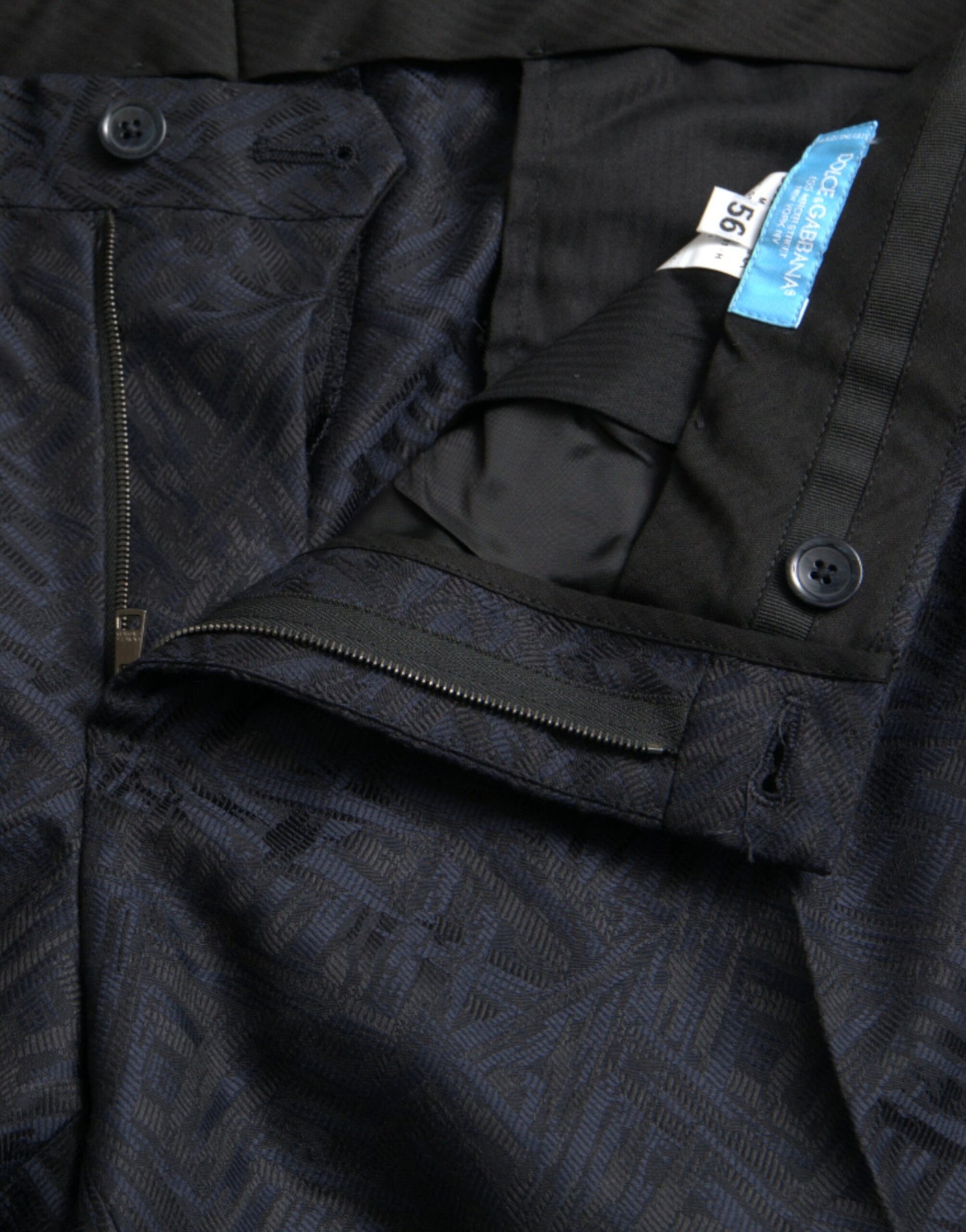 Blue Brocade Wool Skinny Men Dress Pants-Dolce & Gabbana-LabelTerrace.com