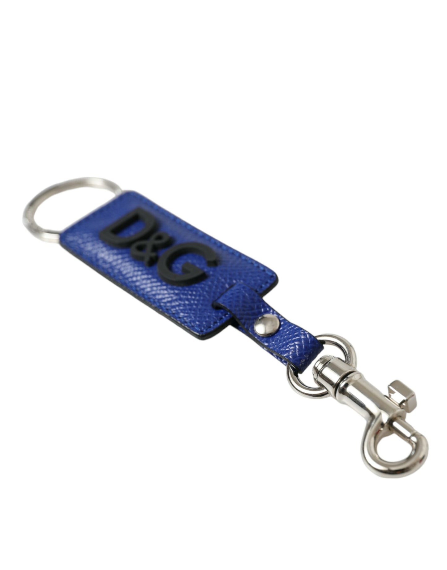 Blue Calf Leather DG Logo Silver Brass Keyring Keychain-Dolce & Gabbana-LabelTerrace.com