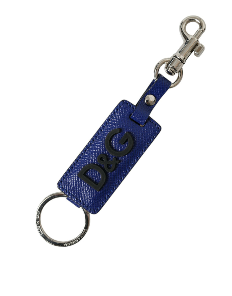 Blue Calf Leather DG Logo Silver Brass Keyring Keychain-Dolce & Gabbana-LabelTerrace.com