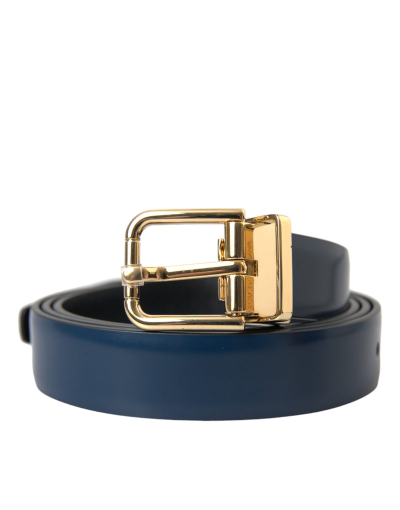 Blue Calf Leather Gold Metal Buckle Belt Men-Dolce & Gabbana-LabelTerrace.com