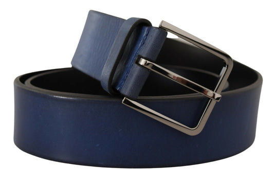 Blue Calf Leather Silver Metal Buckle Classic Belt-Dolce & Gabbana-LabelTerrace.com