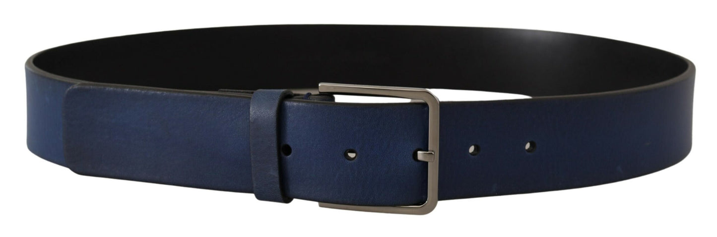 Blue Calf Leather Silver Metal Buckle Classic Belt-Dolce & Gabbana-LabelTerrace.com