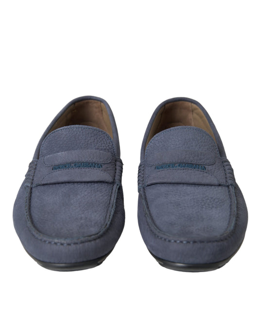Blue Calf Leather Slip On Moccasin Shoes-Dolce & Gabbana-LabelTerrace.com