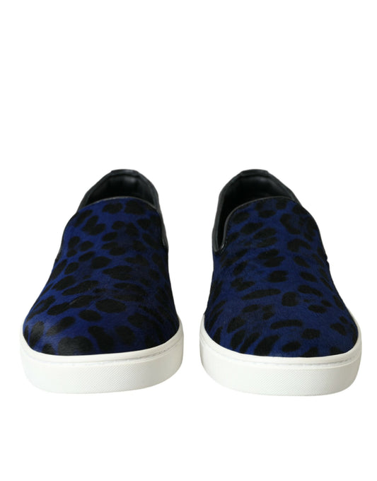 Blue Calfskin Hair Leopard Sneakers Shoes-Dolce & Gabbana-LabelTerrace.com