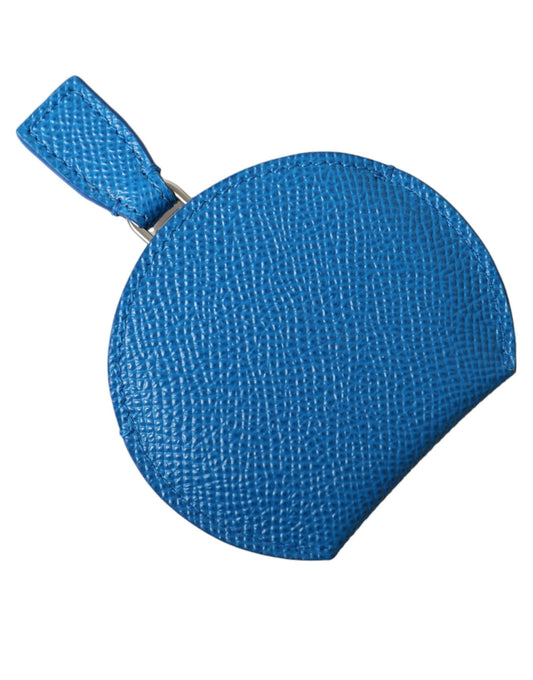 Blue Calfskin Leather Round Logo Hand Mirror Holder-Dolce & Gabbana-LabelTerrace.com