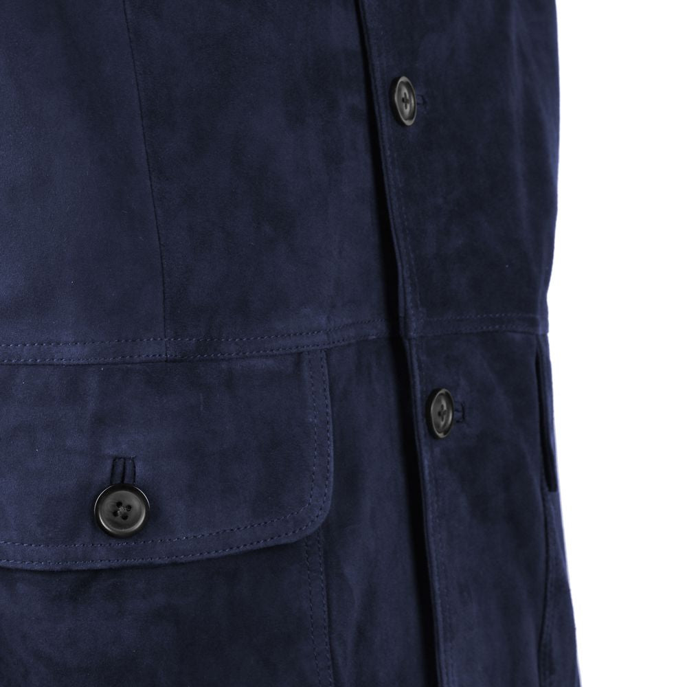 Blue Calfskin Men Bomber Jacket-Emilio Romanelli-LabelTerrace.com