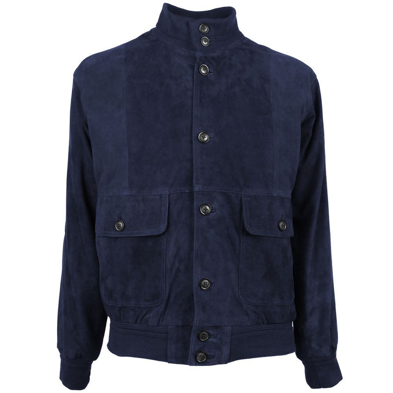 Blue Calfskin Men Bomber Jacket-Emilio Romanelli-LabelTerrace.com