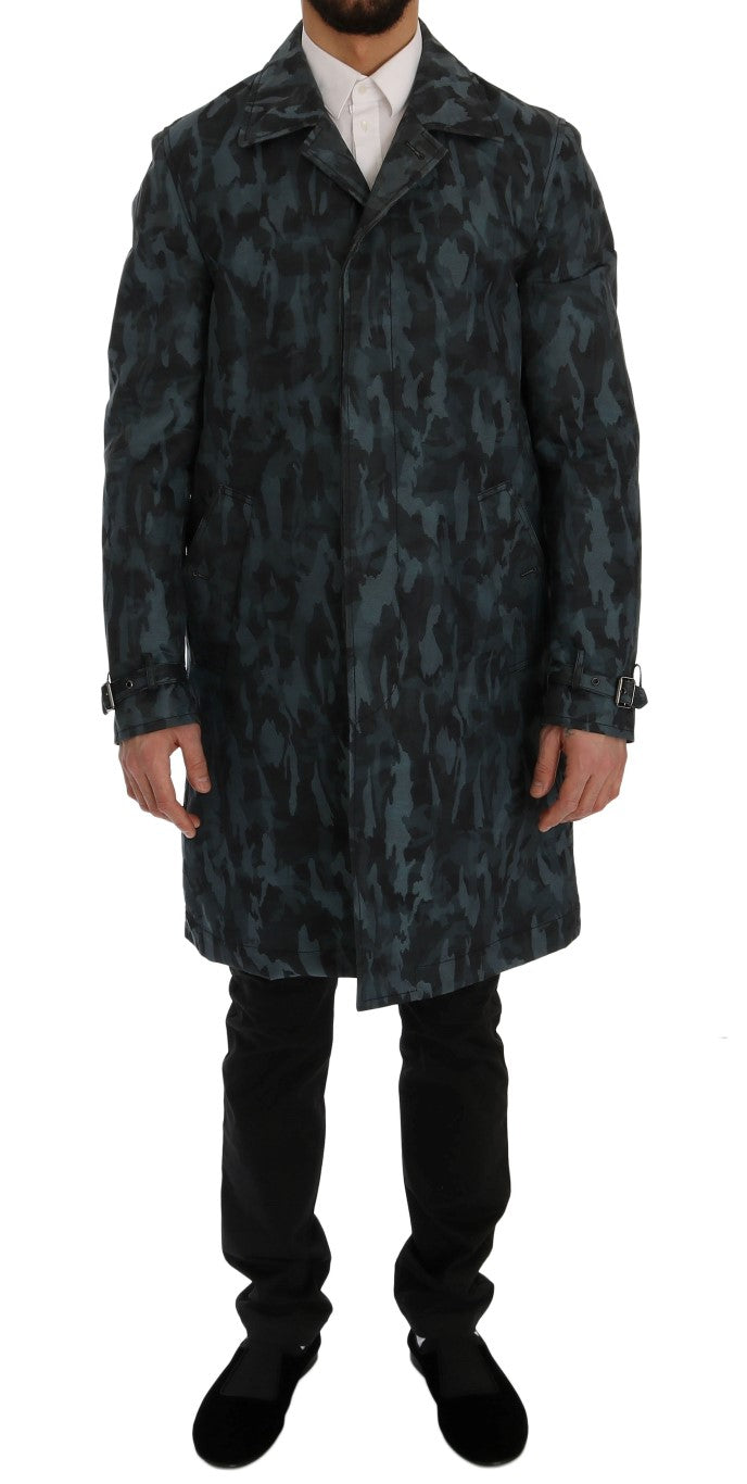 Blue Camouflage Trench Trench-Dolce & Gabbana-LabelTerrace.com