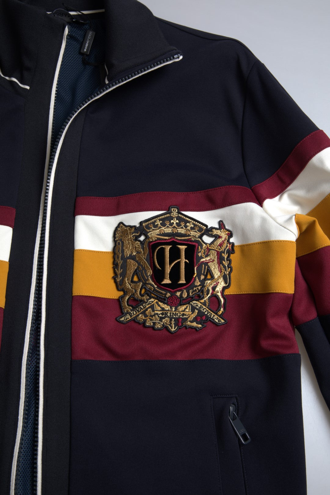 Blue Cardigan Heraldic Full Zip Sweater-Dolce & Gabbana-LabelTerrace.com