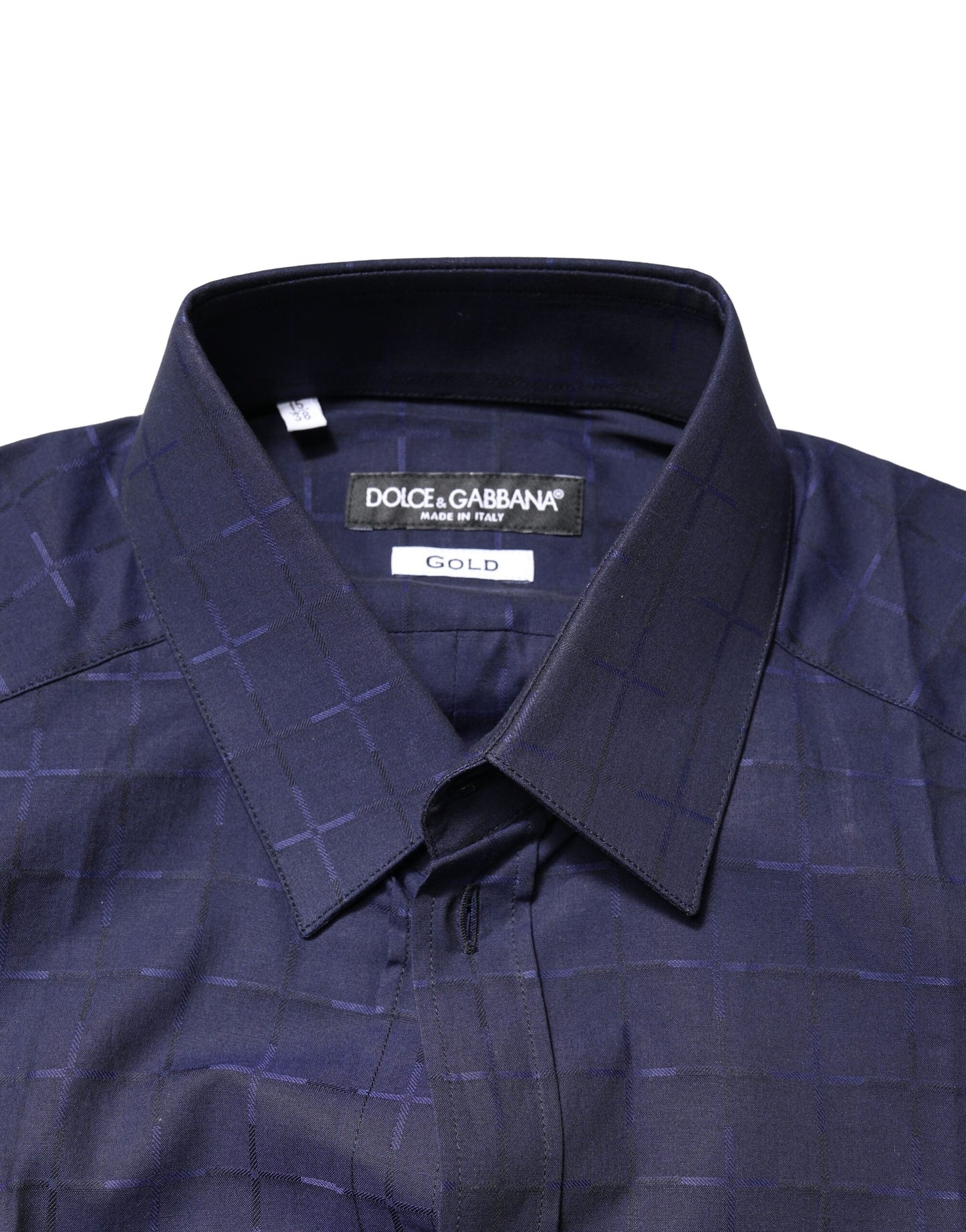 Blue Check Tartan GOLD Formal Dress Shirt-Dolce & Gabbana-LabelTerrace.com