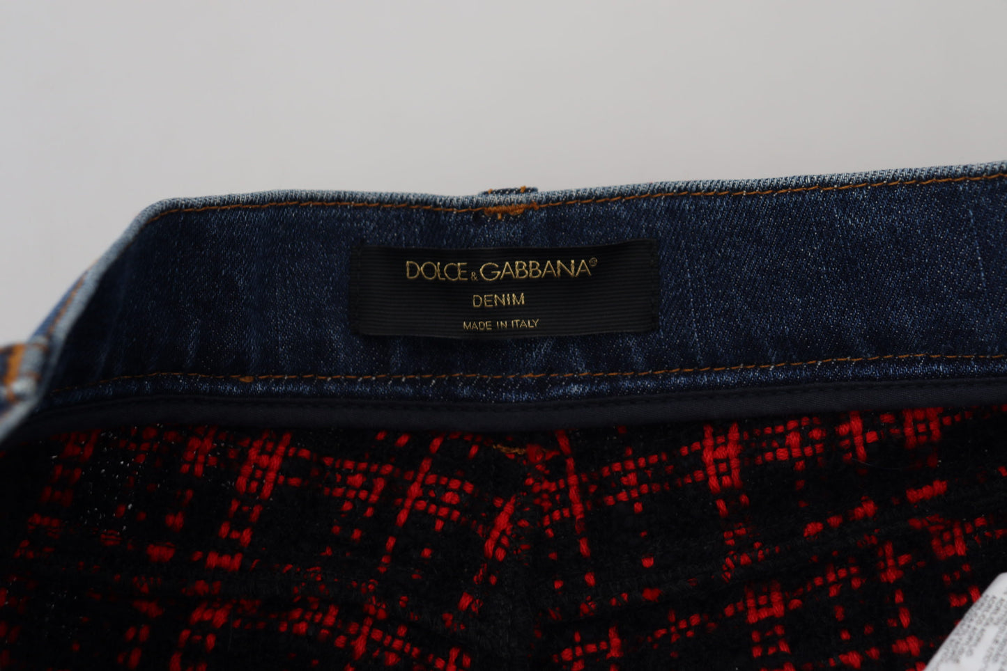 Blue Checkered Back Skinny Denim Jeans-Dolce & Gabbana-LabelTerrace.com