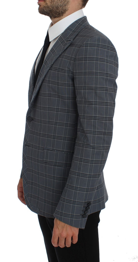 Blue Checkered Slim Fit Blazer Jacket-Dolce & Gabbana-LabelTerrace.com