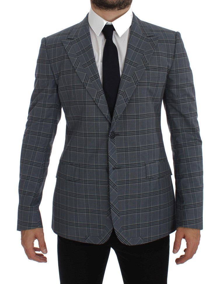 Blue Checkered Slim Fit Blazer Jacket-Dolce & Gabbana-LabelTerrace.com