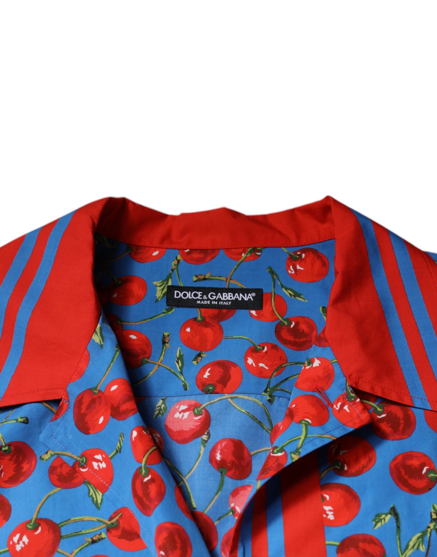 Blue Cherry Cotton Button Down Casual Shirt-Dolce & Gabbana-LabelTerrace.com
