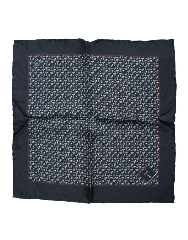 Blue Cocktail Silk Square Foulard Scarf-Dolce & Gabbana-LabelTerrace.com
