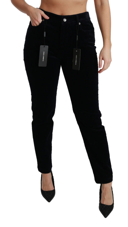 Blue Corduroy Mid Waist Skinny Pants Jeans-Dolce & Gabbana-LabelTerrace.com