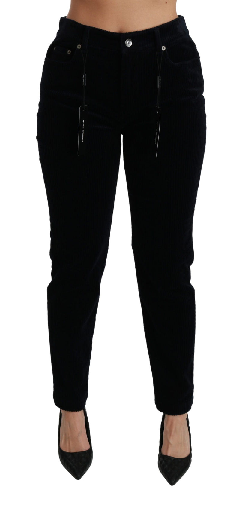 Blue Corduroy Mid Waist Skinny Pants Jeans-Dolce & Gabbana-LabelTerrace.com
