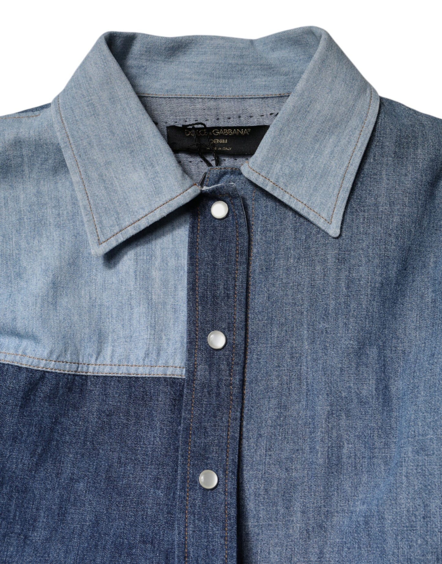 Blue Cotton Button Up Collared Long Sleeve Top-Dolce & Gabbana-LabelTerrace.com