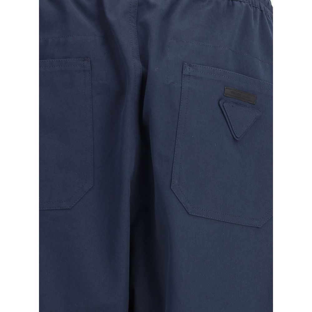 Blue Cotton Casual Pants