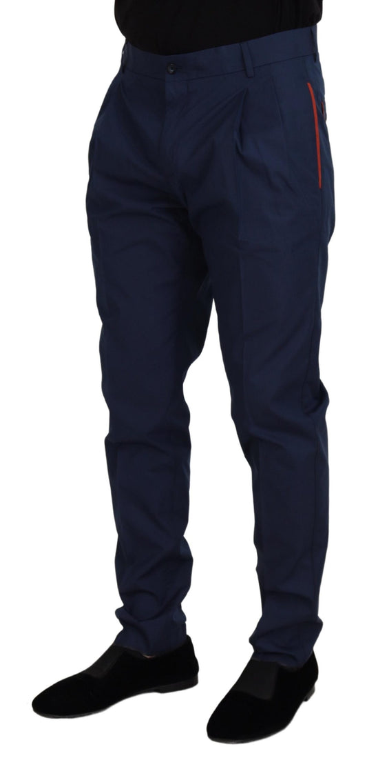 Blue Cotton Chino Formal Pants-Dolce & Gabbana-LabelTerrace.com