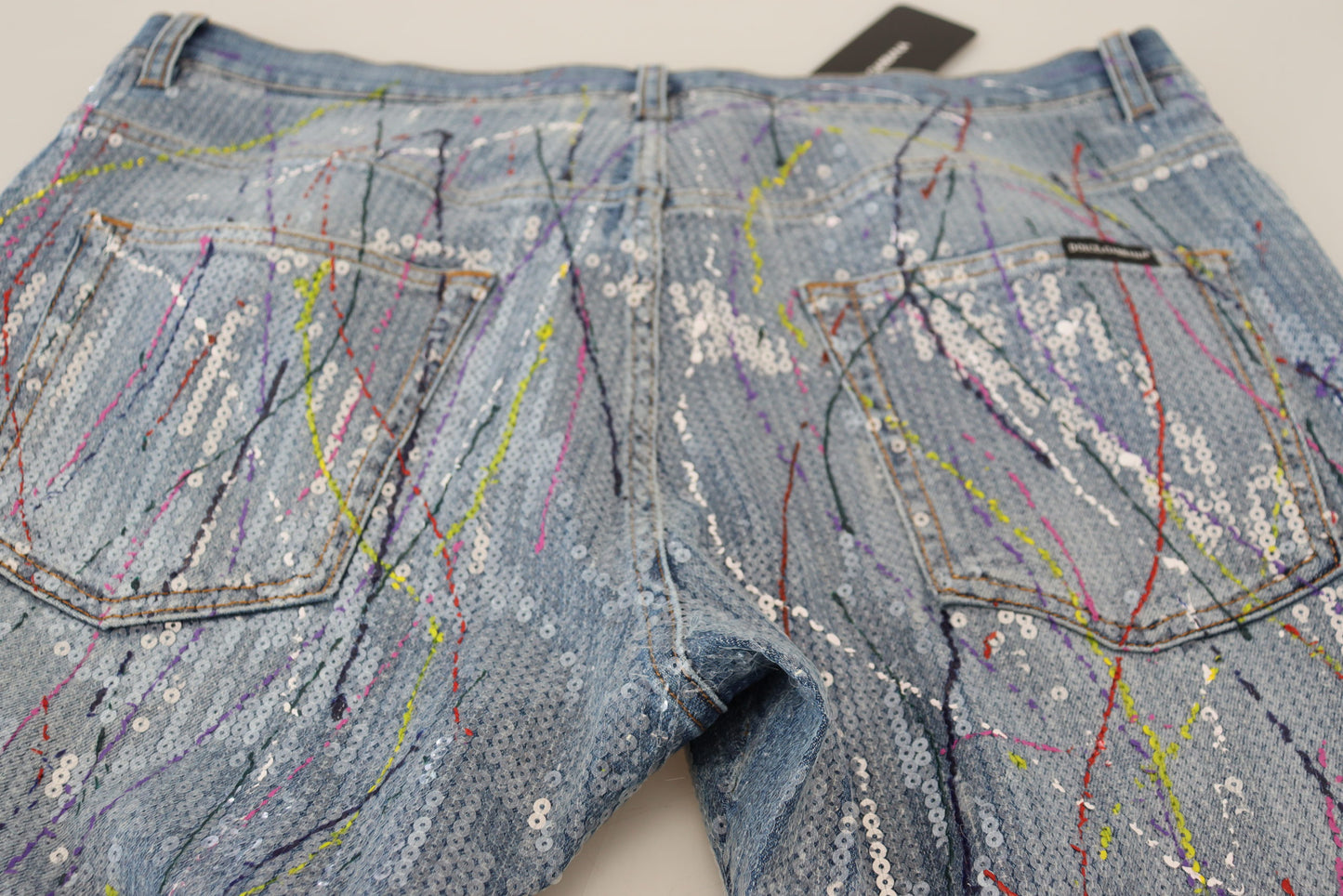 Blue Cotton Color Splash Print Denim Jeans-Dolce & Gabbana-LabelTerrace.com