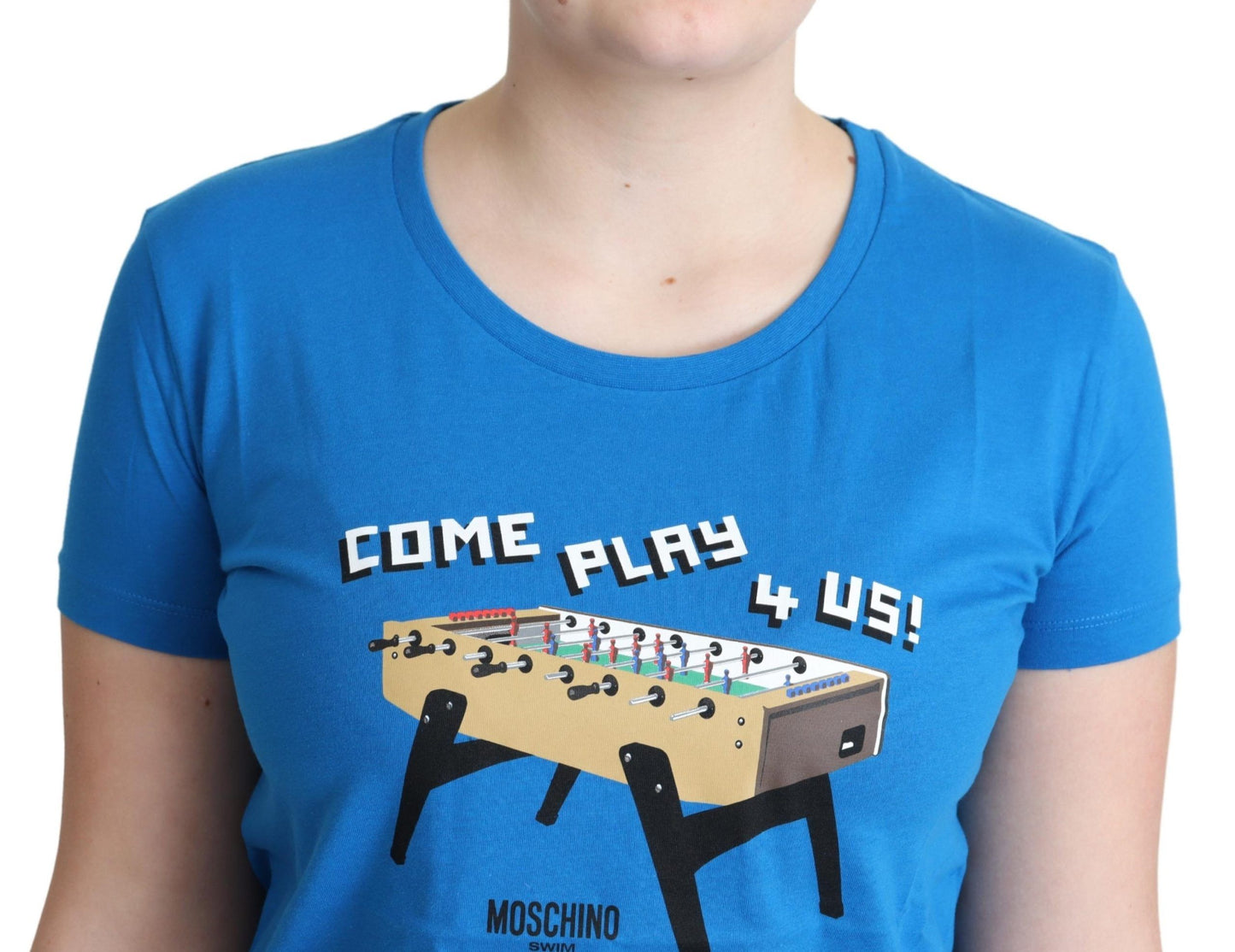 Blue Cotton Come Play 4 Us Print T-shirt-Moschino-LabelTerrace.com