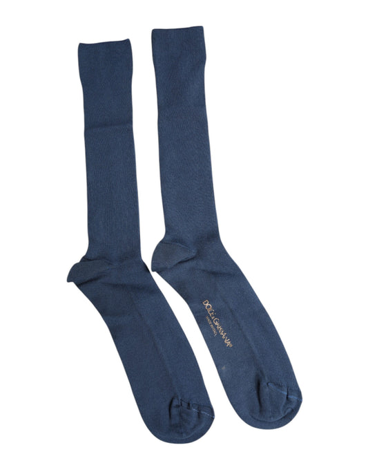 Blue Cotton DG Logo Over The Calf Socks-Dolce & Gabbana-LabelTerrace.com