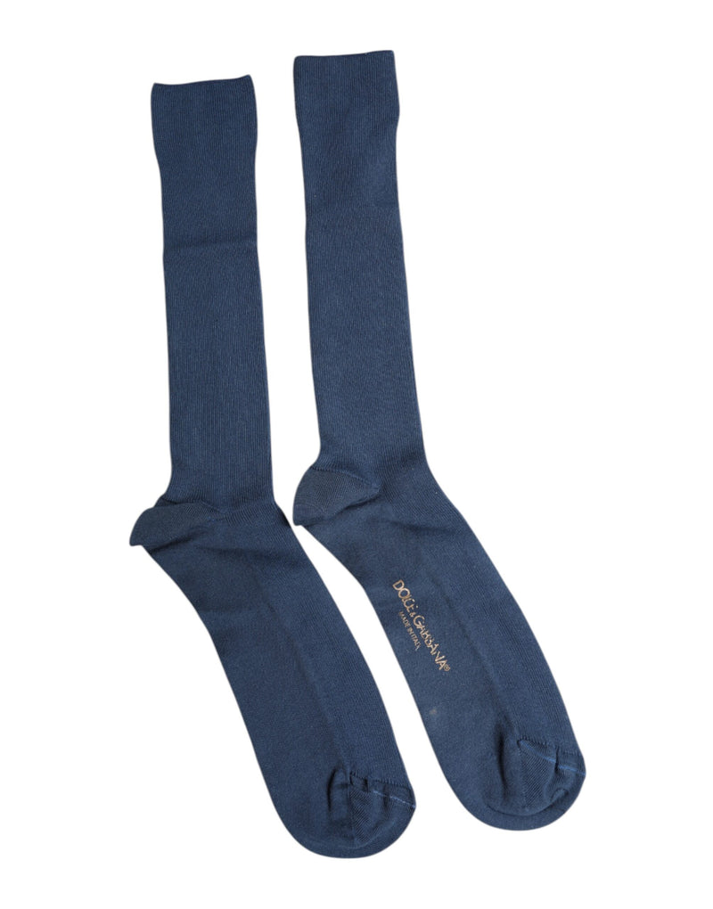 Blue Cotton DG Logo Over The Calf Socks-Dolce & Gabbana-LabelTerrace.com