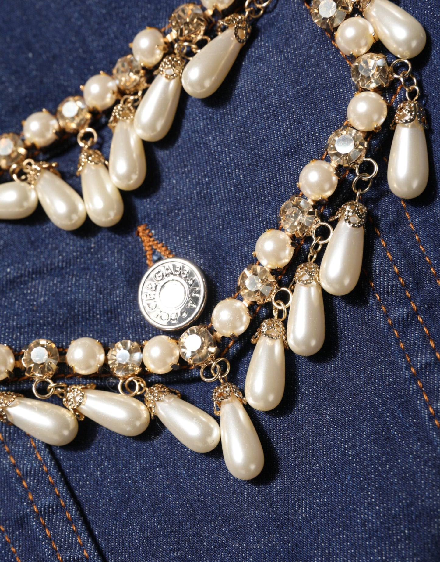 Blue Cotton Denim Crystal Embellished Jacket-Dolce & Gabbana-LabelTerrace.com