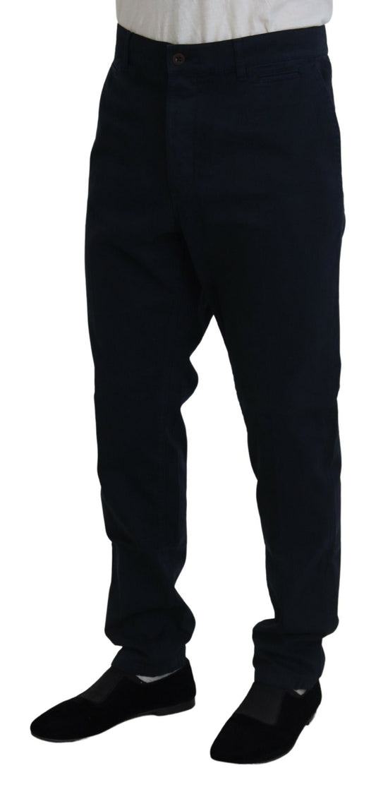 Blue Cotton Dress Formal Men Pants-Dolce & Gabbana-LabelTerrace.com