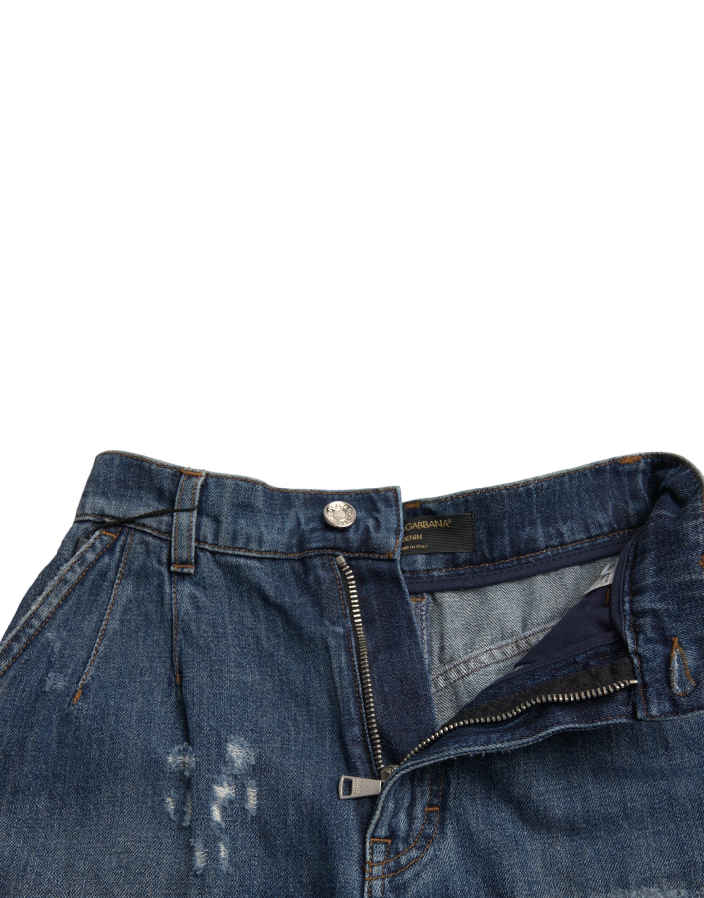 Blue Cotton High Waist Denim Hot Pants Shorts-Dolce & Gabbana-LabelTerrace.com