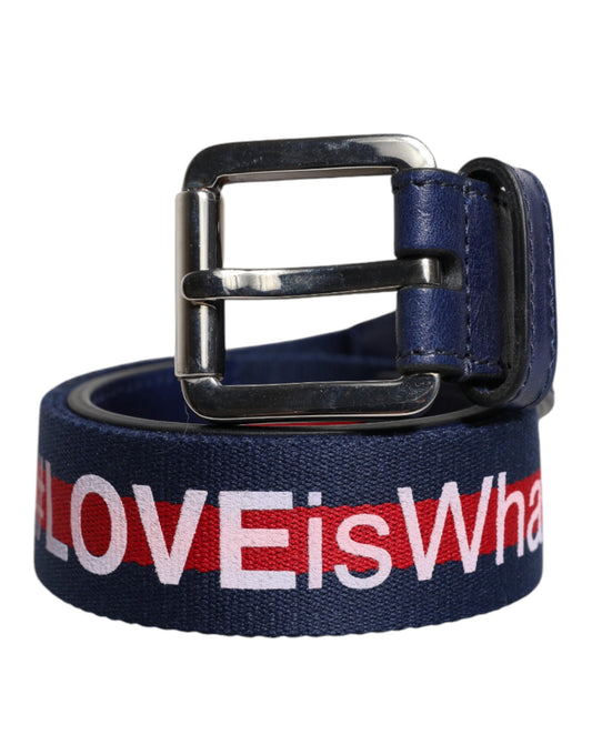 Blue Cotton Leather Printed Metal Buckle Belt-Dolce & Gabbana-LabelTerrace.com