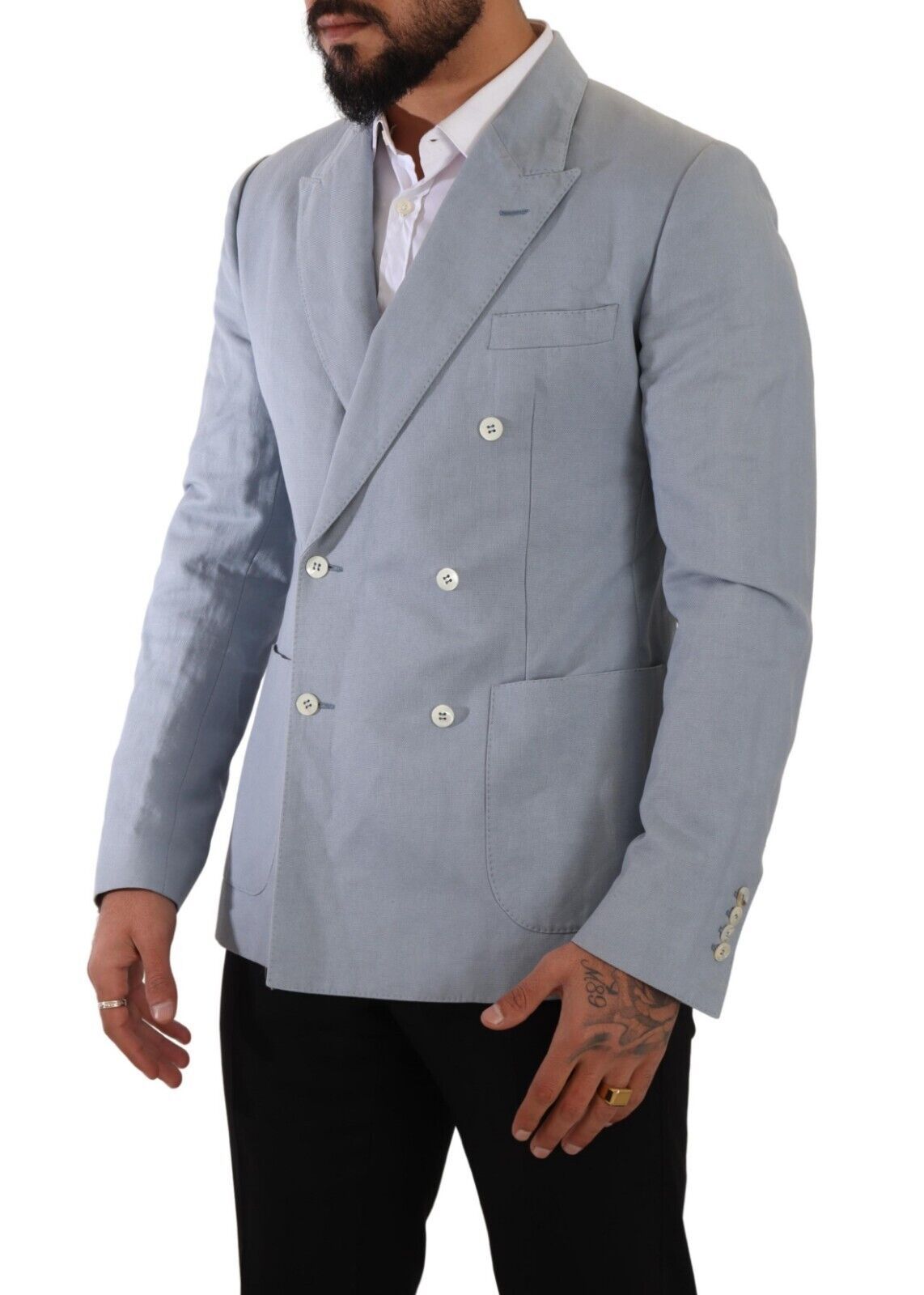 Blue Cotton Linen Slim Fit Jacket Coat Blazer-Dolce & Gabbana-LabelTerrace.com