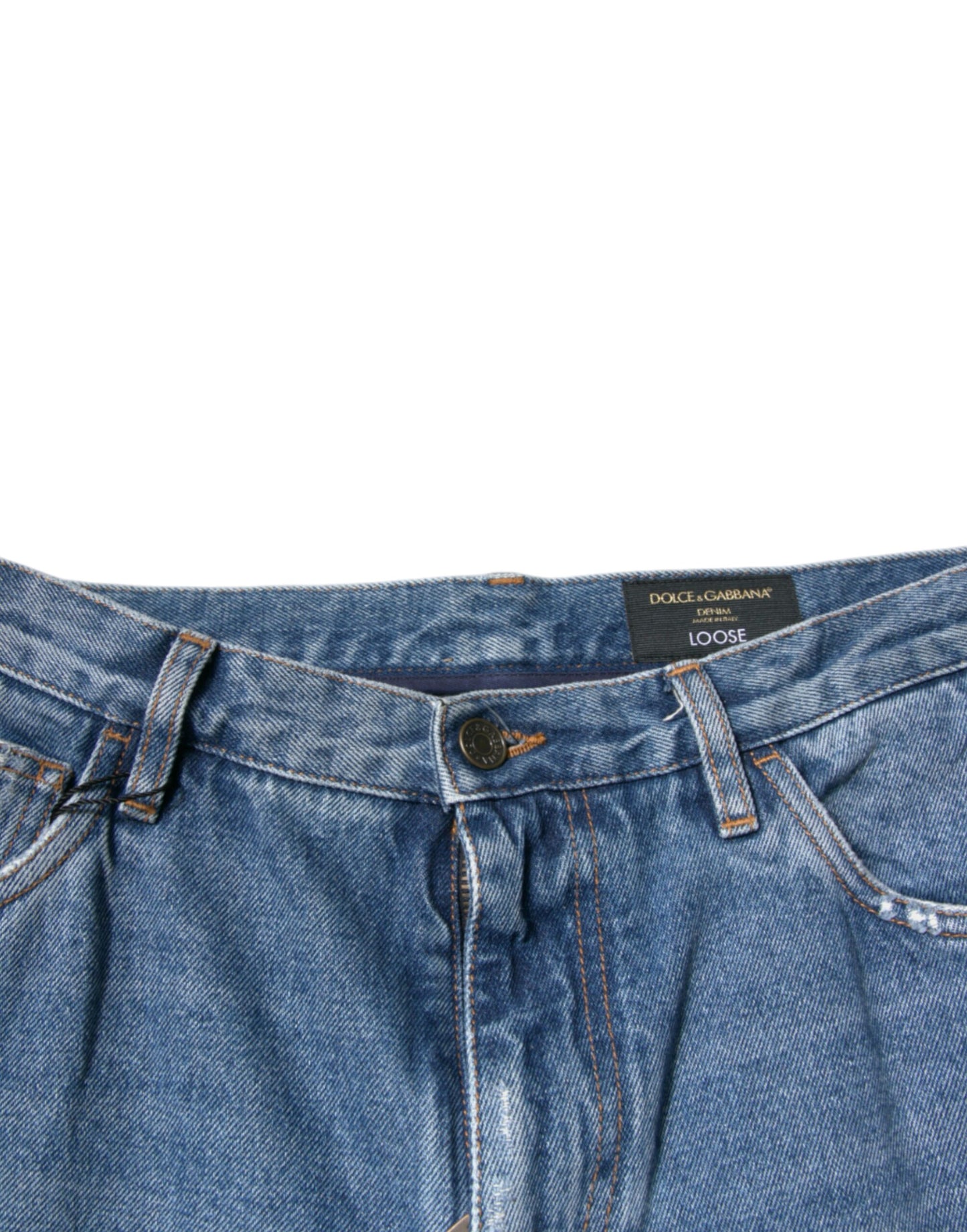 Blue Cotton Logo Men Loose Denim Jeans-Dolce & Gabbana-LabelTerrace.com