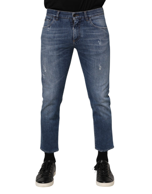 Blue Cotton Logo Plaque Denim Jeans-Dolce & Gabbana-LabelTerrace.com