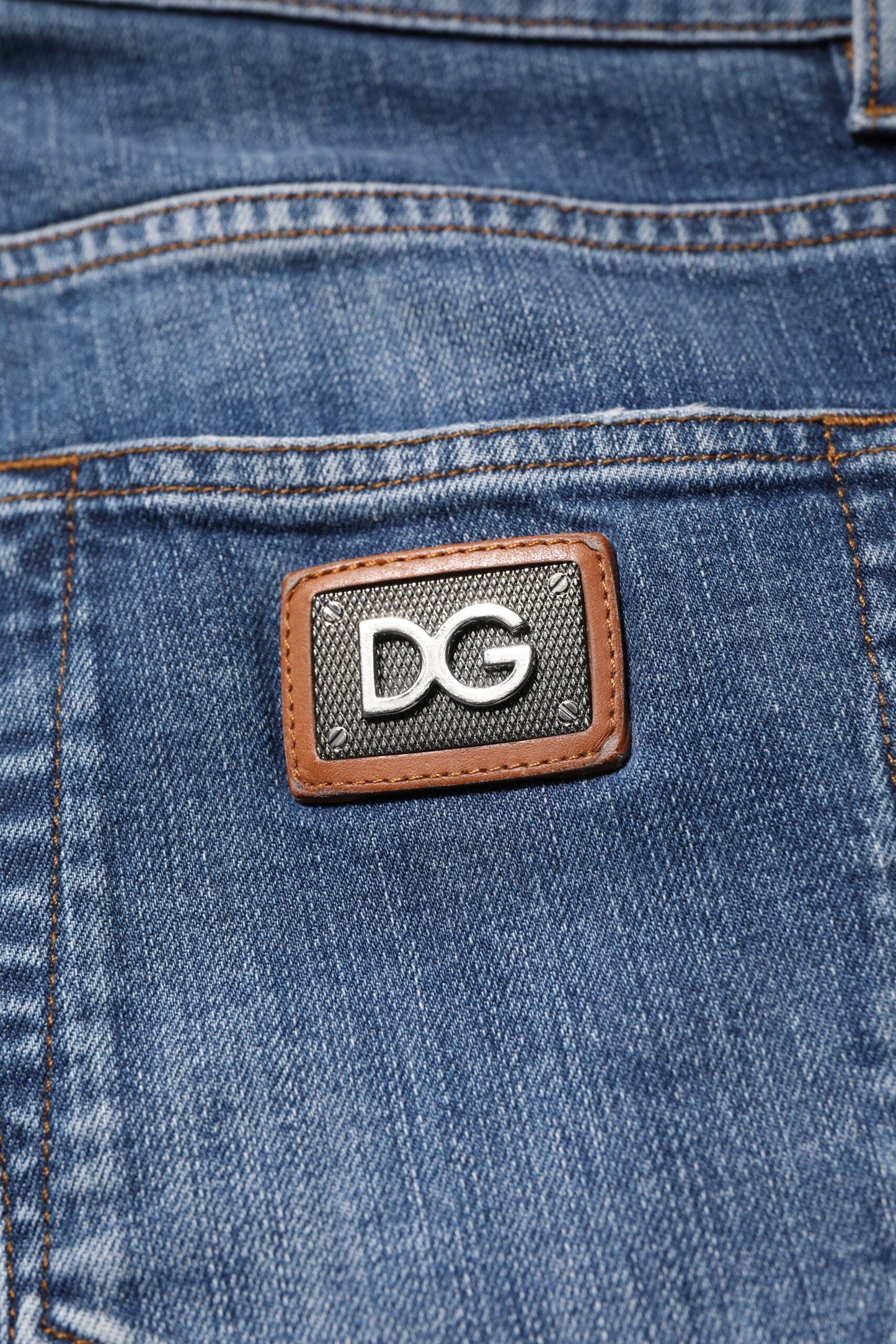 Blue Cotton Logo Plaque Denim Jeans-Dolce & Gabbana-LabelTerrace.com