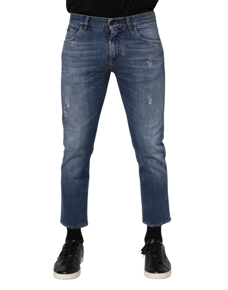 Blue Cotton Logo Plaque Denim Jeans-Dolce & Gabbana-LabelTerrace.com