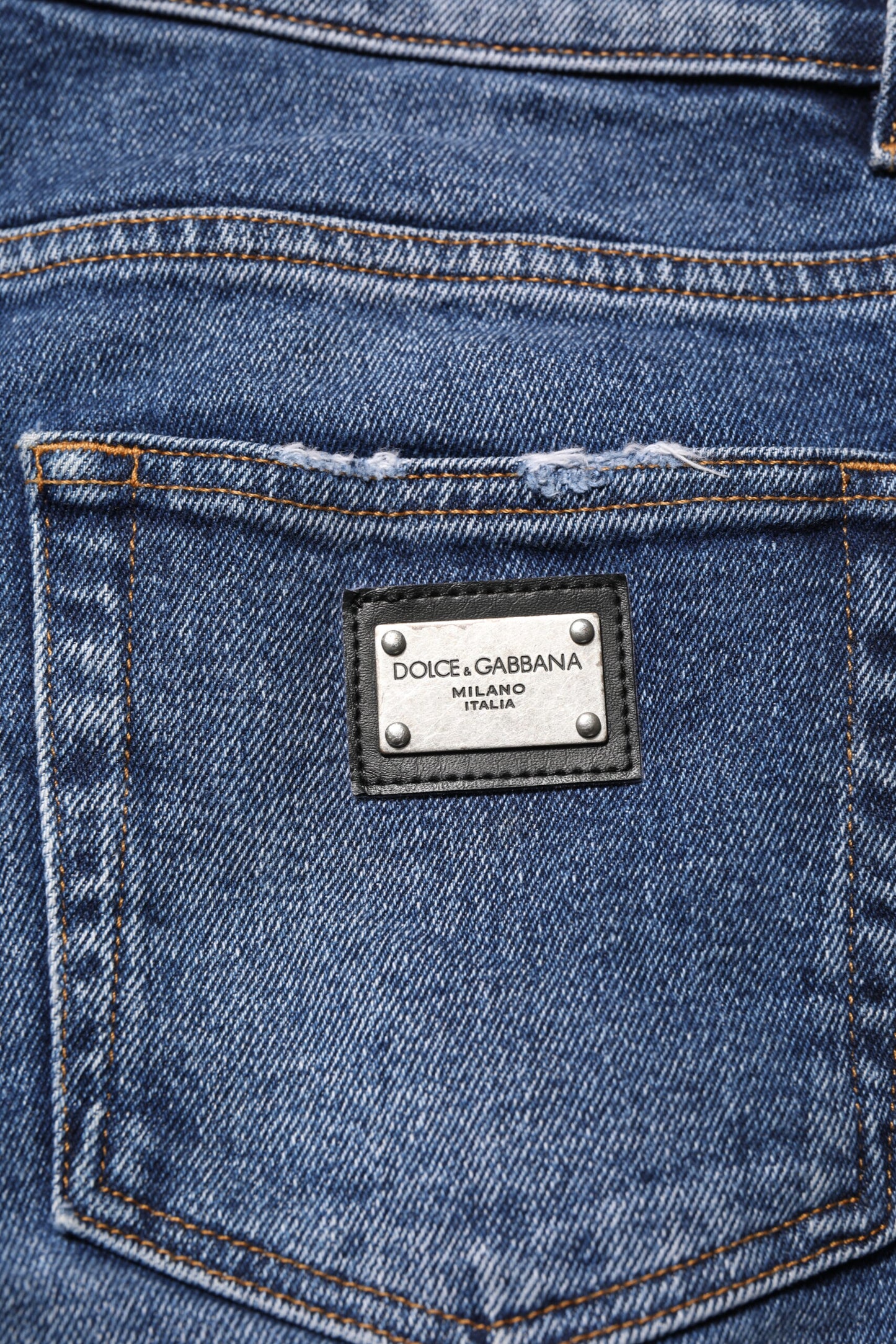 Blue Cotton Logo Plaque Skinny Men Denim Jeans-Dolce & Gabbana-LabelTerrace.com