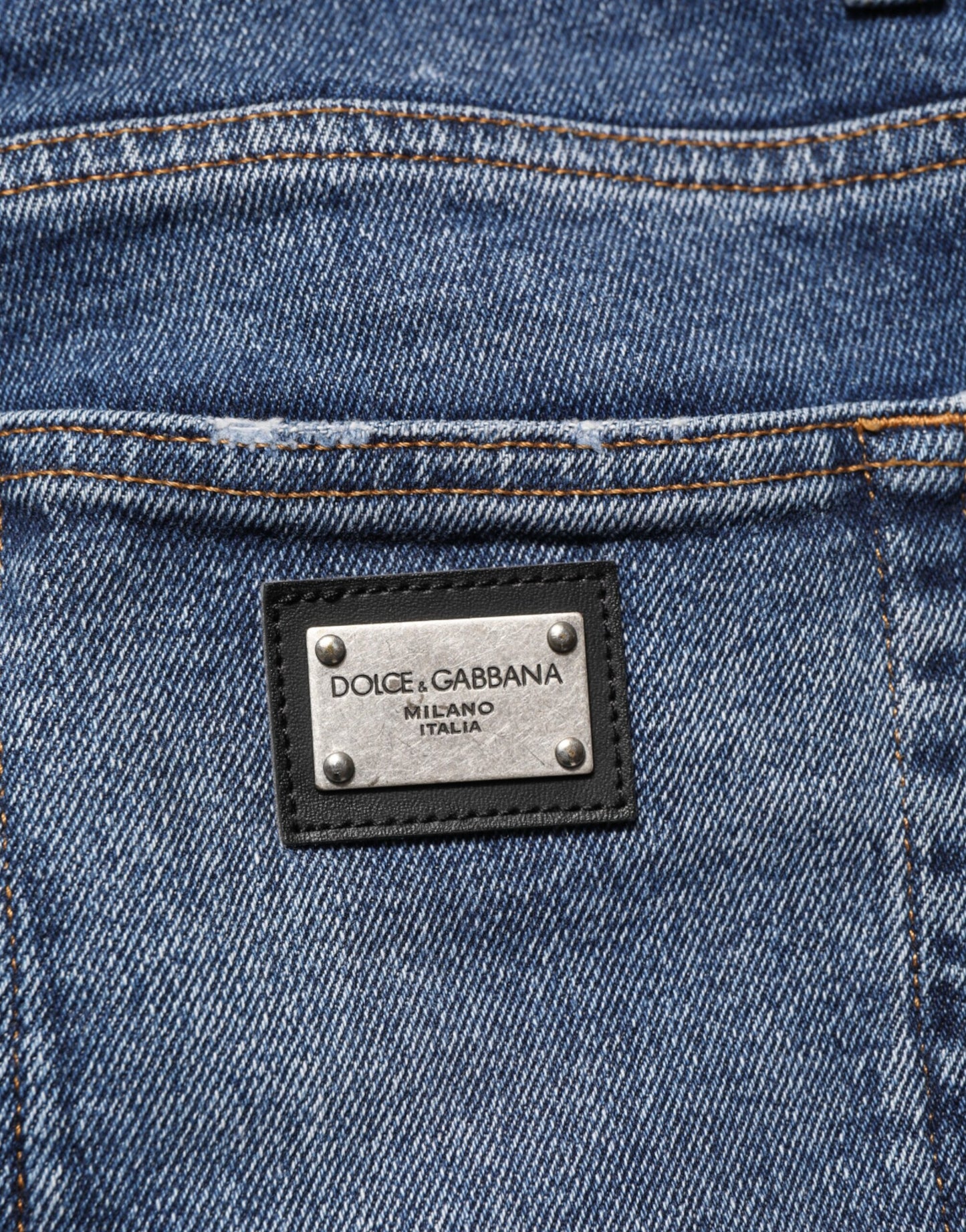 Blue Cotton Logo Plaque Skinny Men Denim Jeans-Dolce & Gabbana-LabelTerrace.com