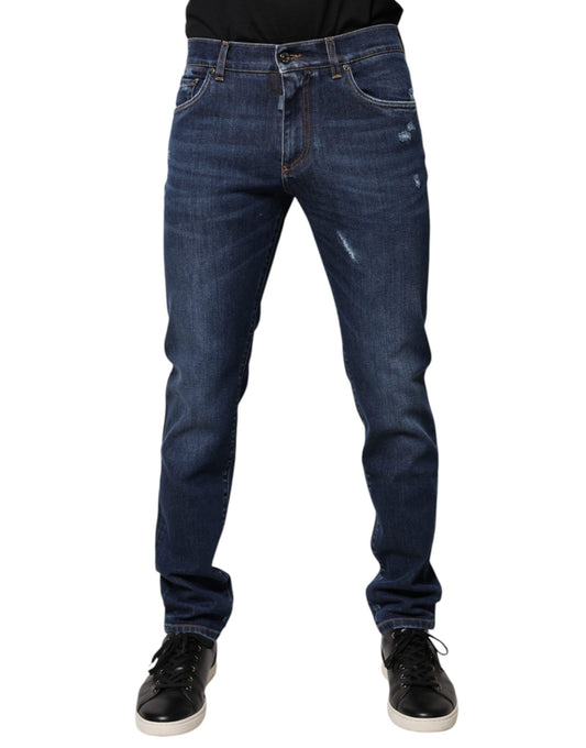 Blue Cotton Logo Print Slim Fit Denim Jeans-Dolce & Gabbana-LabelTerrace.com