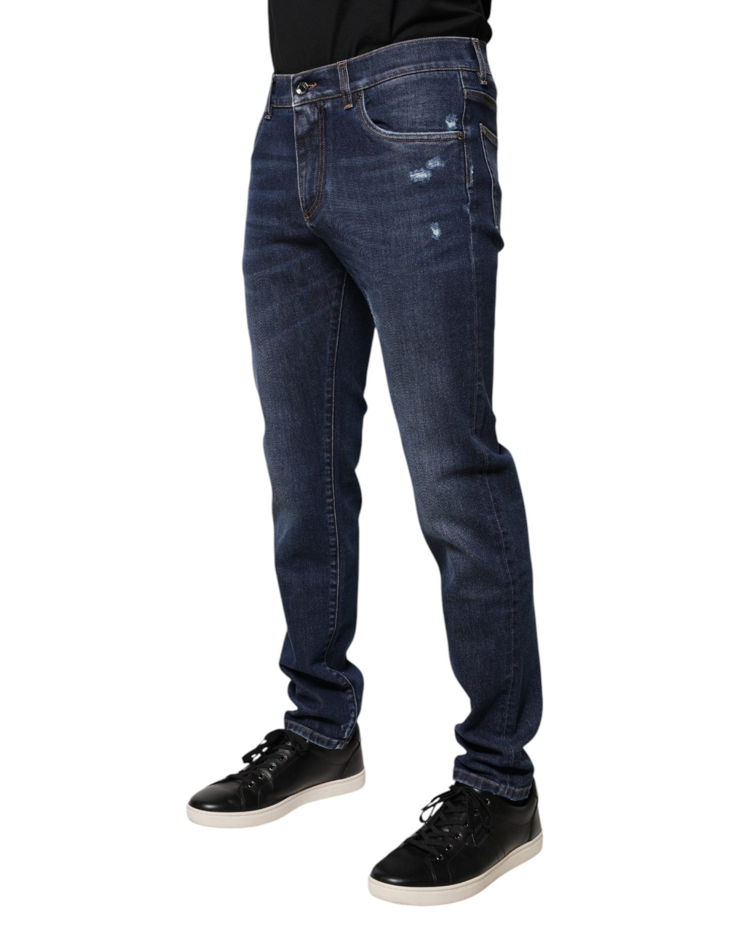 Blue Cotton Logo Print Slim Fit Denim Jeans-Dolce & Gabbana-LabelTerrace.com