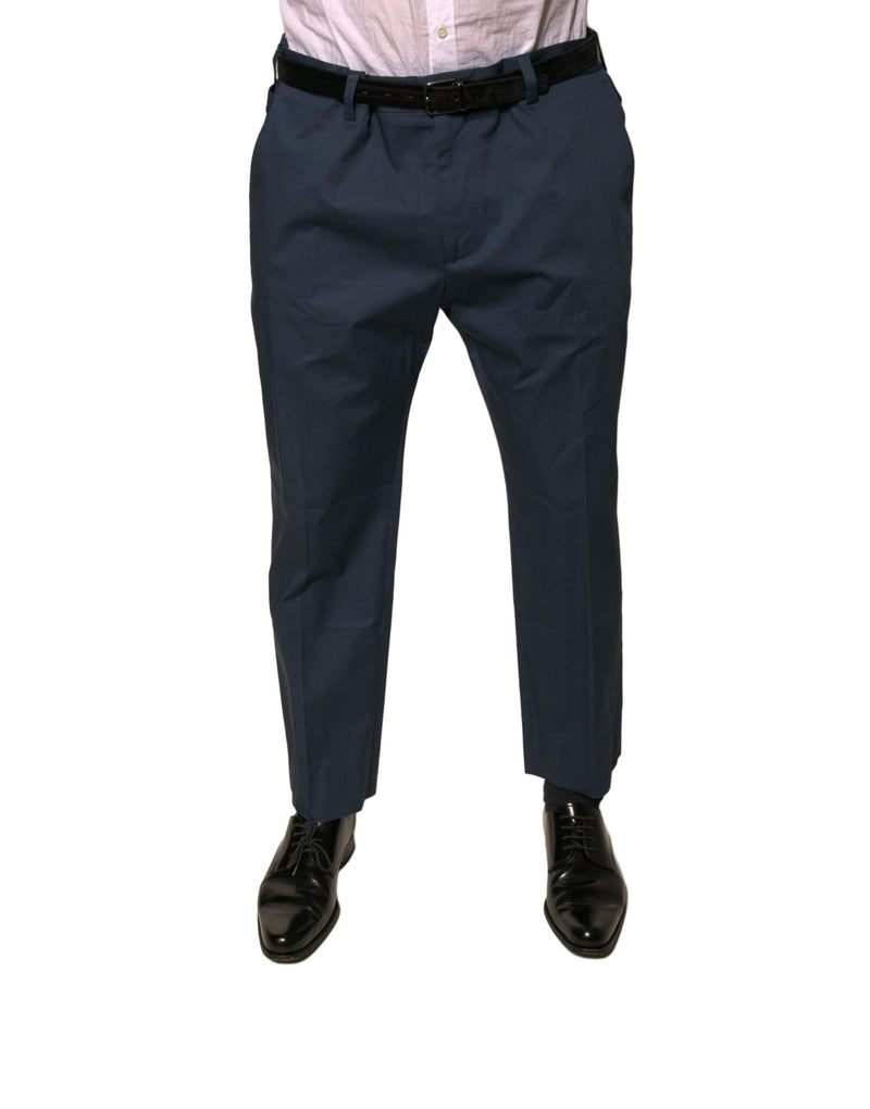 Blue Cotton Men Skinny Dress Pants-Dolce & Gabbana-LabelTerrace.com