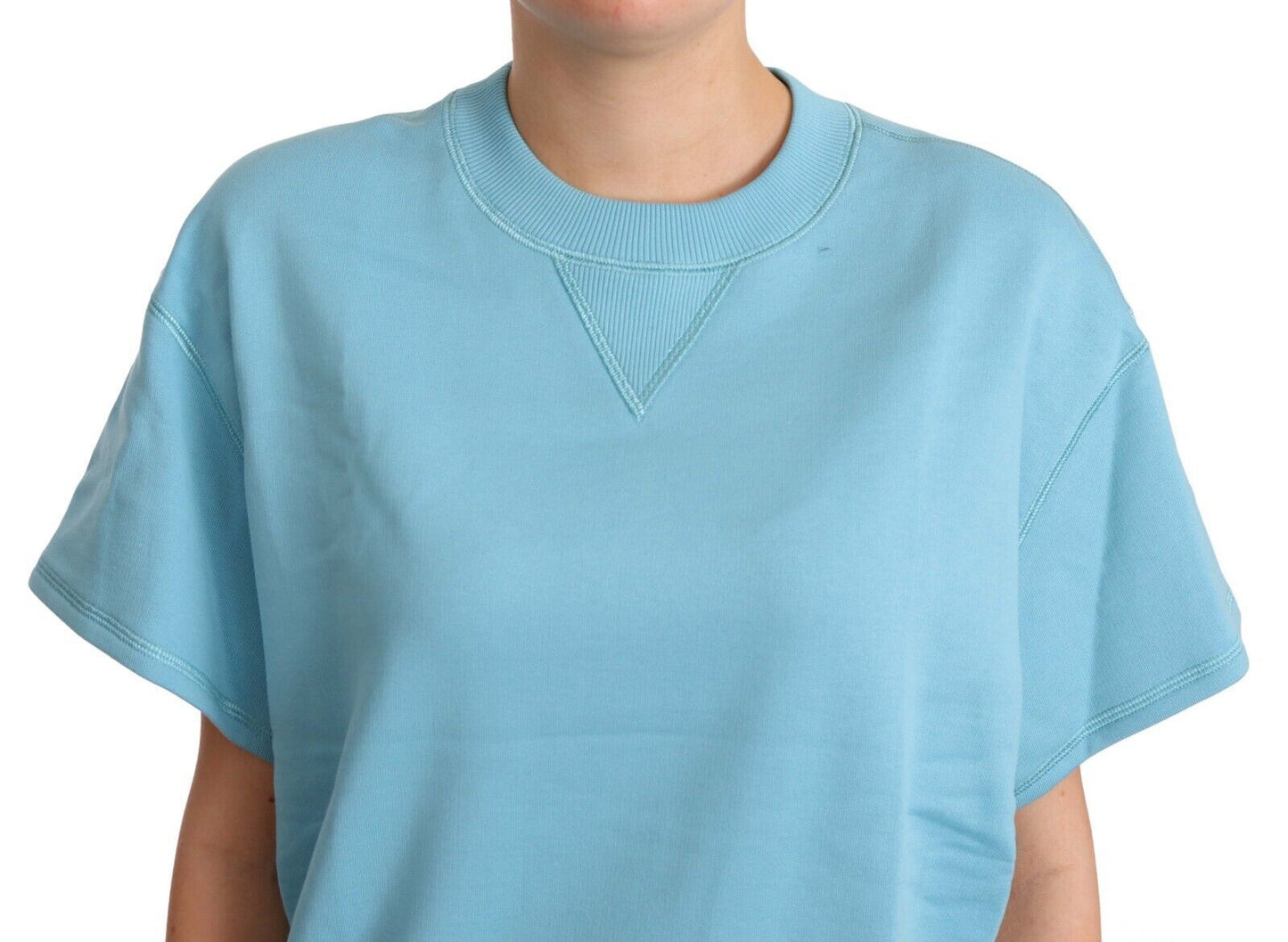 Blue Cotton Short Sleeves Crew Neck Top-Dolce & Gabbana-LabelTerrace.com