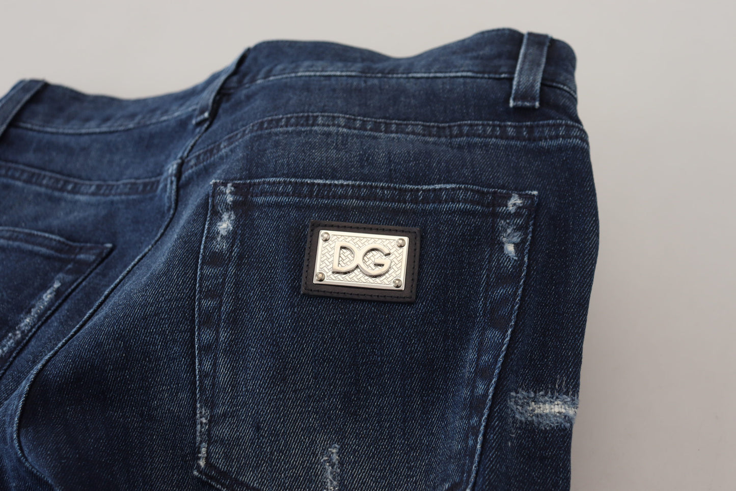 Blue Cotton Skinny Tattered Denim Jeans-Dolce & Gabbana-LabelTerrace.com