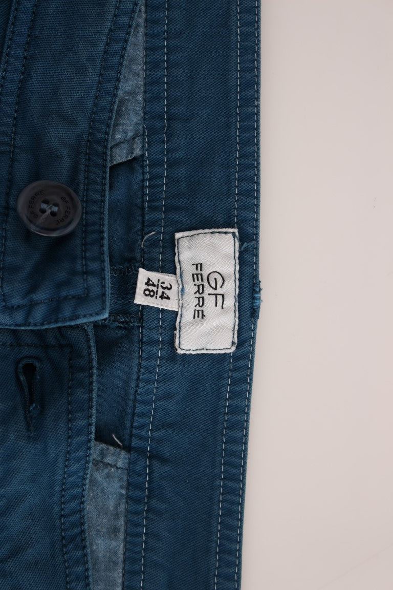 Blue Cotton Straight Fit Chinos-GF Ferre-LabelTerrace.com