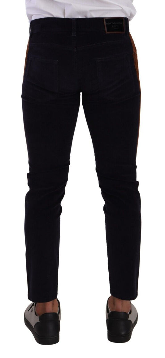 Blue Cotton Stretch Skinny Corduroy Jeans-Dolce & Gabbana-LabelTerrace.com