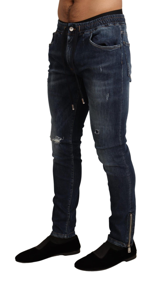 Blue Cotton Stretch Tattered Denim Jeans-Dolce & Gabbana-LabelTerrace.com
