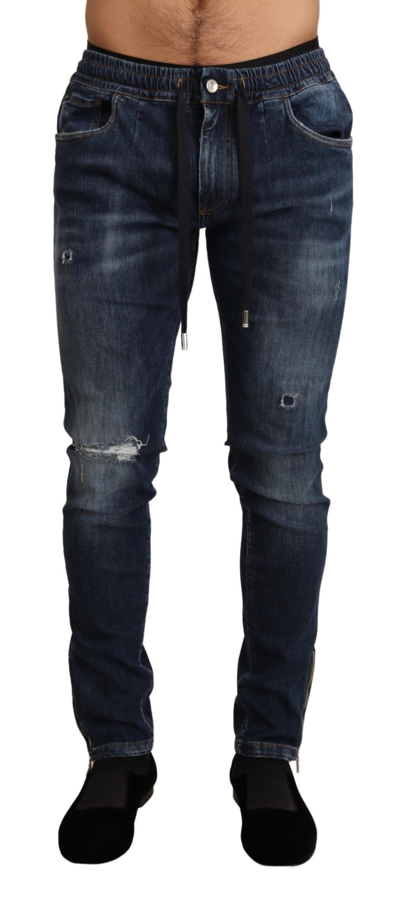 Blue Cotton Stretch Tattered Denim Jeans-Dolce & Gabbana-LabelTerrace.com