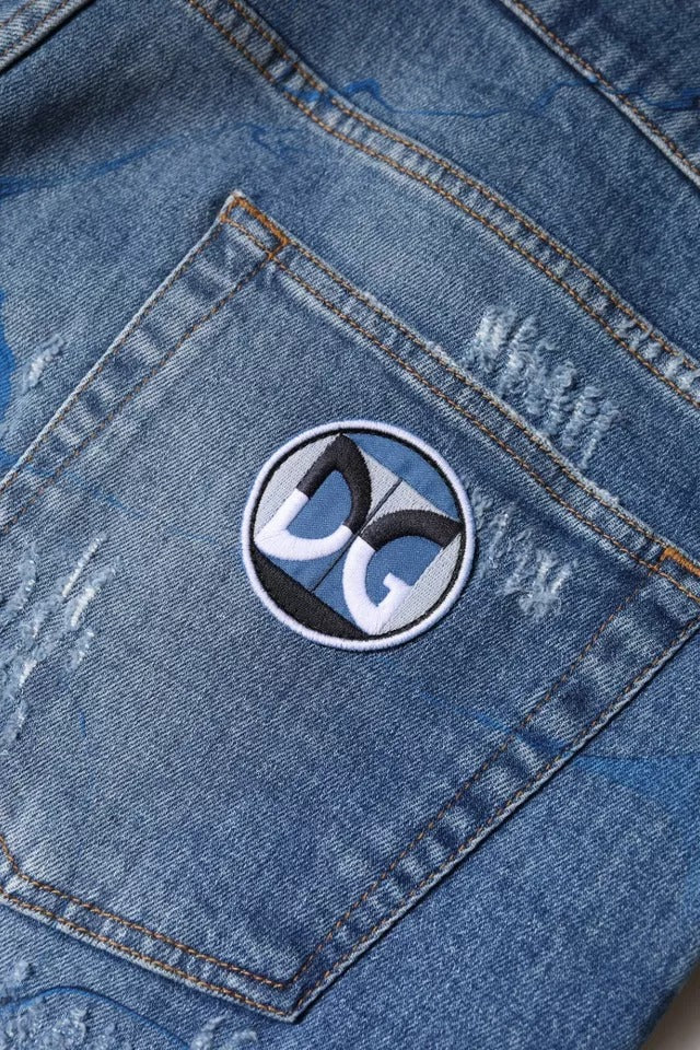 Blue Cotton Stretch Tattered Skinny Denim Jeans-Dolce & Gabbana-LabelTerrace.com