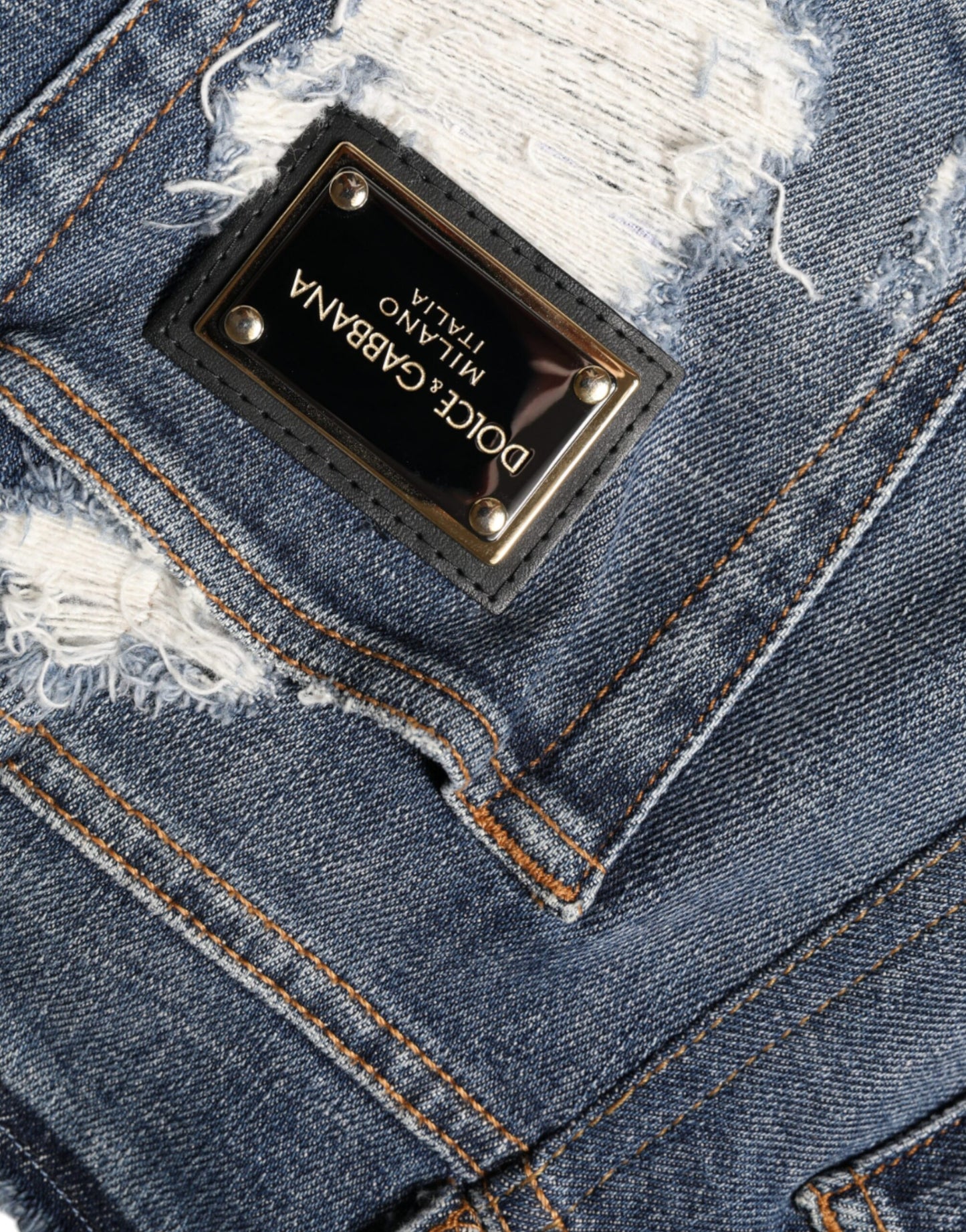 Blue Cotton Stretch Tattered Skinny Jeans-Dolce & Gabbana-LabelTerrace.com